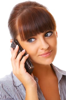 Beautiful business woman is using mobile telephone