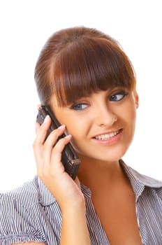 Beautiful business woman is using mobile telephone