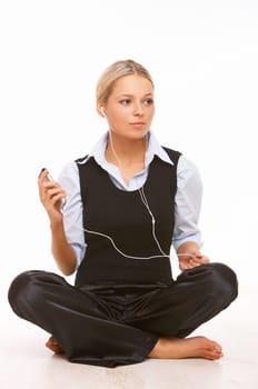 Beautiful girl is listen to the music