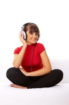 Beautiful girl is listen to the music