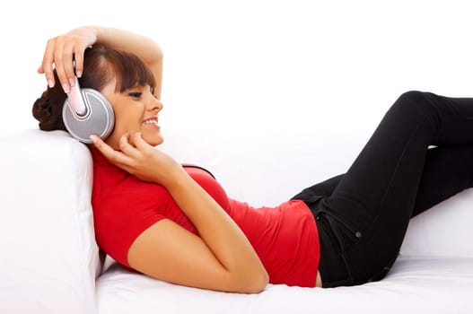 Beautiful girl is listen to the music