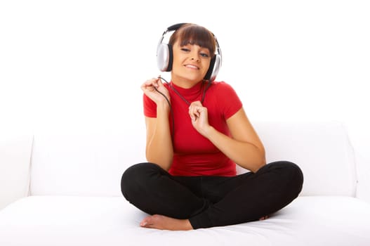 Beautiful girl is listen to the music