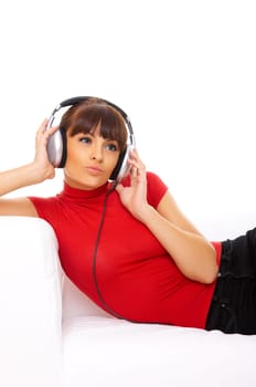 Beautiful girl is listen to the music