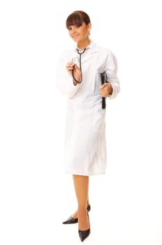 20-25 years old beautiful female doctor isolated on white
