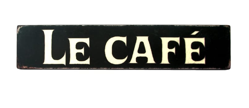 Black Signpost with letters. Shows the word Café