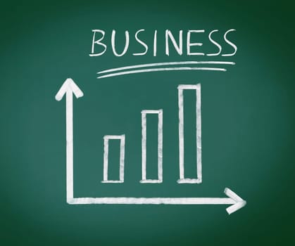 Business Blackboard illustration with geometric axes showing bar graphs
