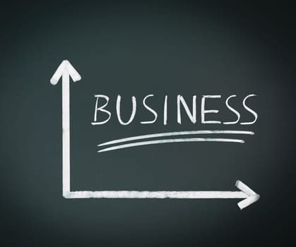 Business Bar Graph, handdrawn geometric axes showing the word business, conceptual illustration