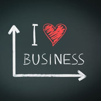 Handdrawn set of arrow axes with the words I Love Business inside, a symbolic red heart shape replacing the word love.