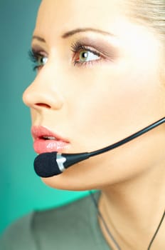 Beautiful young woman working as Call Center operator