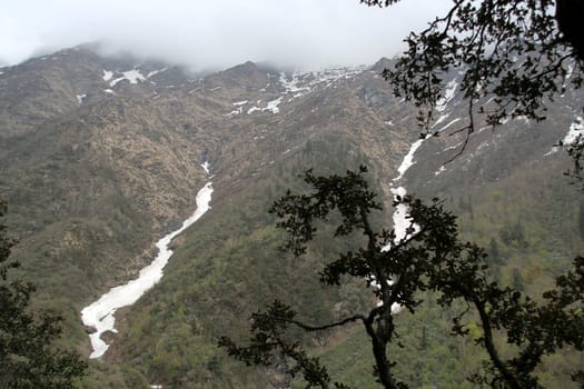 Cool breeze freezes Himalayan mountain streams near Yamunothri, Uttarakhand, India, Asia