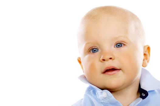 Portrait of sweet little baby boy on white background