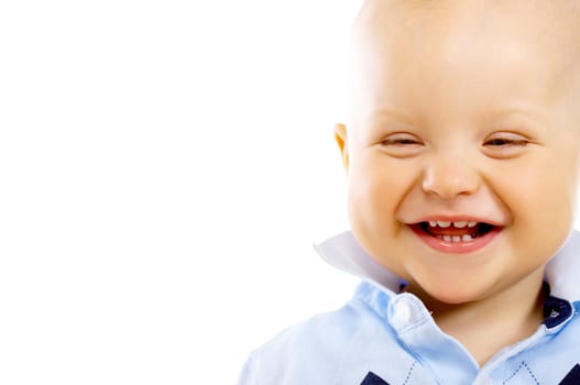 Portrait of sweet little baby boy on white background