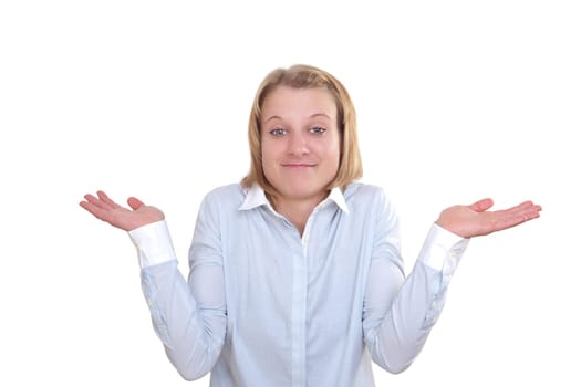 Young attractive woman innocently openly stretching her hands from body