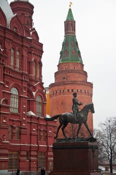 Monument Georgy Zhukov on Manege Square in Moscow, Russia. The winner in the Great Patriotic War.