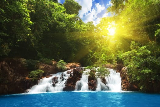 beautiful waterfall in tropical forest