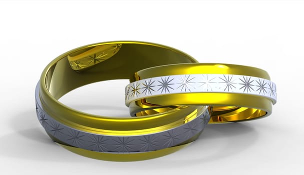 Two wedding rings, render, isolated on white