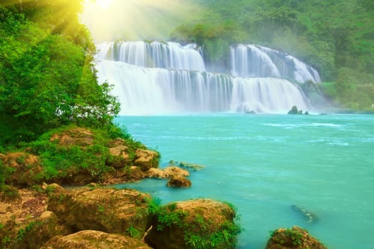 Detian or Ban Gioc waterfall along Vietnamese and Chinese board.