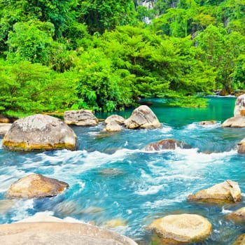 Blue water stream. Phong Nha - Ke Bang National Park. Vietnam