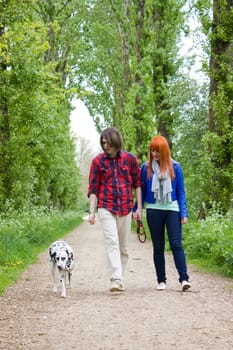 young couple people and dog