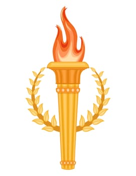 Greek Olympic Torch with golden crown of laurels. Olympics games symbol. Isolated over white background.