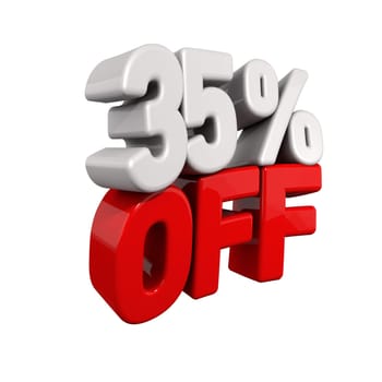 thirty-five Percent Automatic Reduction. 3d text for 35% OFF in red and white angled obliquely away from camera isolated on white