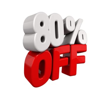 eighty Percent Automatic Reduction. 3d text for 80% OFF in red and white angled obliquely away from camera isolated on white