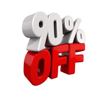 ninety Percent Automatic Reduction. 3d text for 90% OFF in red and white angled obliquely away from camera isolated on white