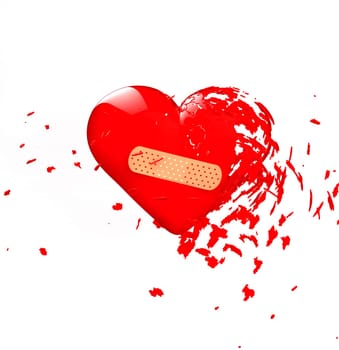 a red explode band-aid heart isolated on white