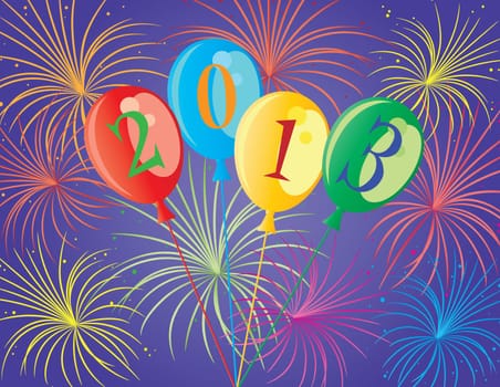 Happy New Year 2013 Balloons with Fireworks Background Illustration