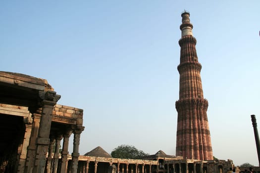 Historical monument Qutub Minar in Delhi, India, Asia
