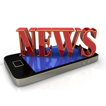 Text "News"" in red and golden colors on smartphone."
