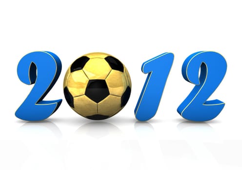 Text "2012"" with golden football on the white background."