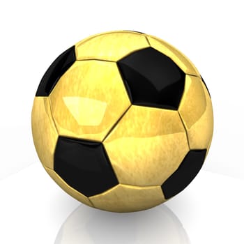 Golden football with black sections on the white background.
