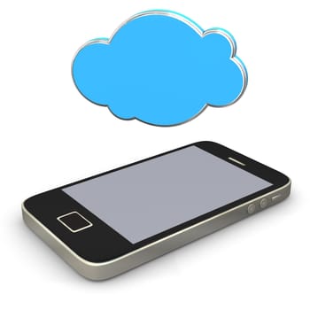 Smartphone with cloud on the white background.