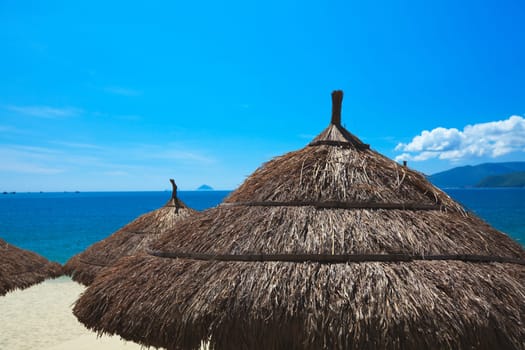 Top of beach umbrellas at sunny day