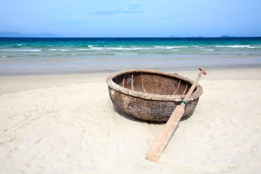 Vietnamese boat like basket near the ocean