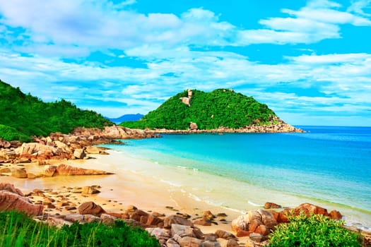 Tropical lagoon with blue clean water at sunny day