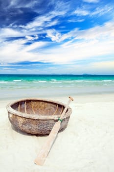 Vietnamese boat like basket near the ocean