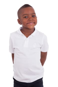 Portrait of a cute african american little boy, isolated on white background