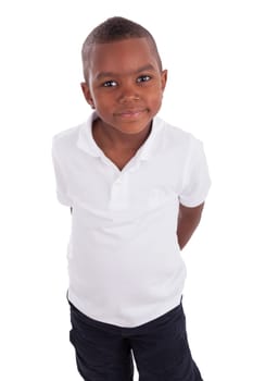 Portrait of a cute african american little boy, isolated on white background