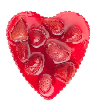 Heart Shaped Strawberry Cake Isolated on White Background