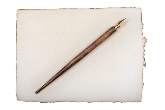 antique stationery with quill,isolated against white background