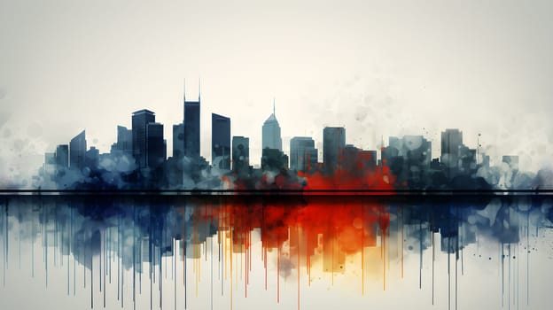 colored abstract city skyline with reflection - modern digital painting - AI generative