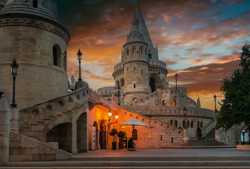 Fishermans Bastion yard in evening, Budapest, Hungary