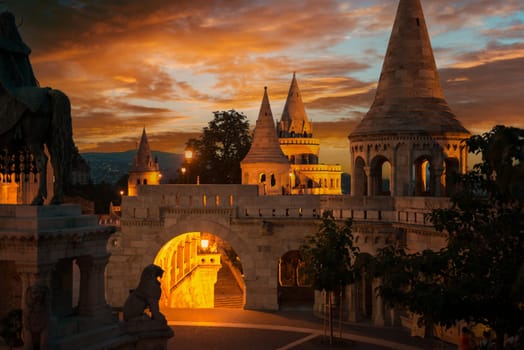 Fishermans Bastion yard in evening, Budapest, Hungary