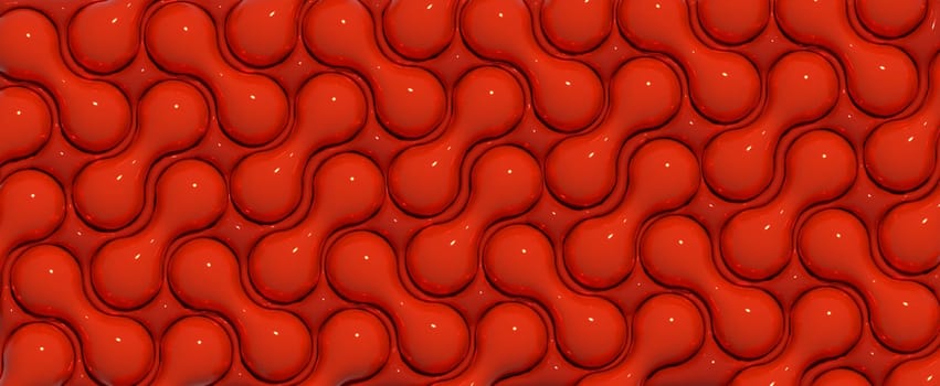 Abstract red background with various inflated figures, 3D rendering illustration