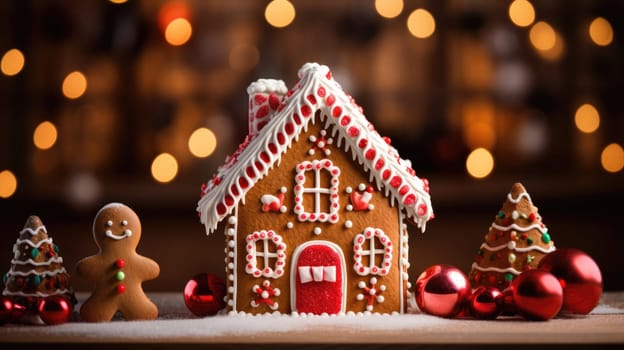 gingerbread house with christmas decoration xmas holiday sweets, ai
