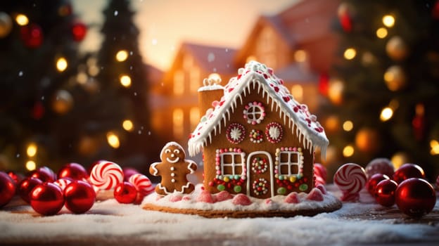 gingerbread house with christmas decoration xmas holiday sweets, ai