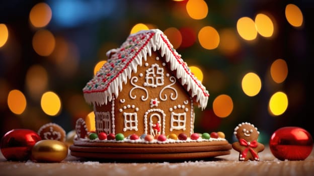 gingerbread house with christmas decoration xmas holiday sweets, ai