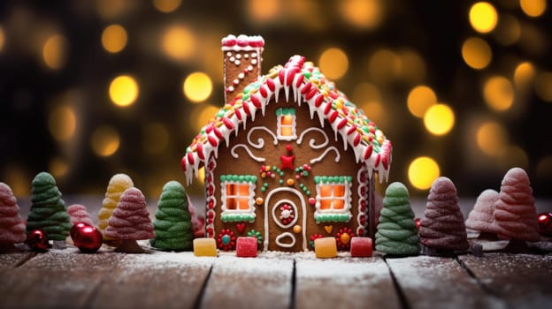 gingerbread house with christmas decoration xmas holiday sweets, ai